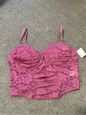Lace Bustier Crop Top in Fuchsia Pink